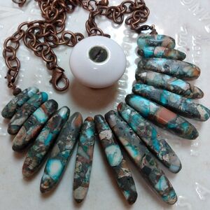 Artisan Made Copper Colored Chain with Multicolored Clay Beads